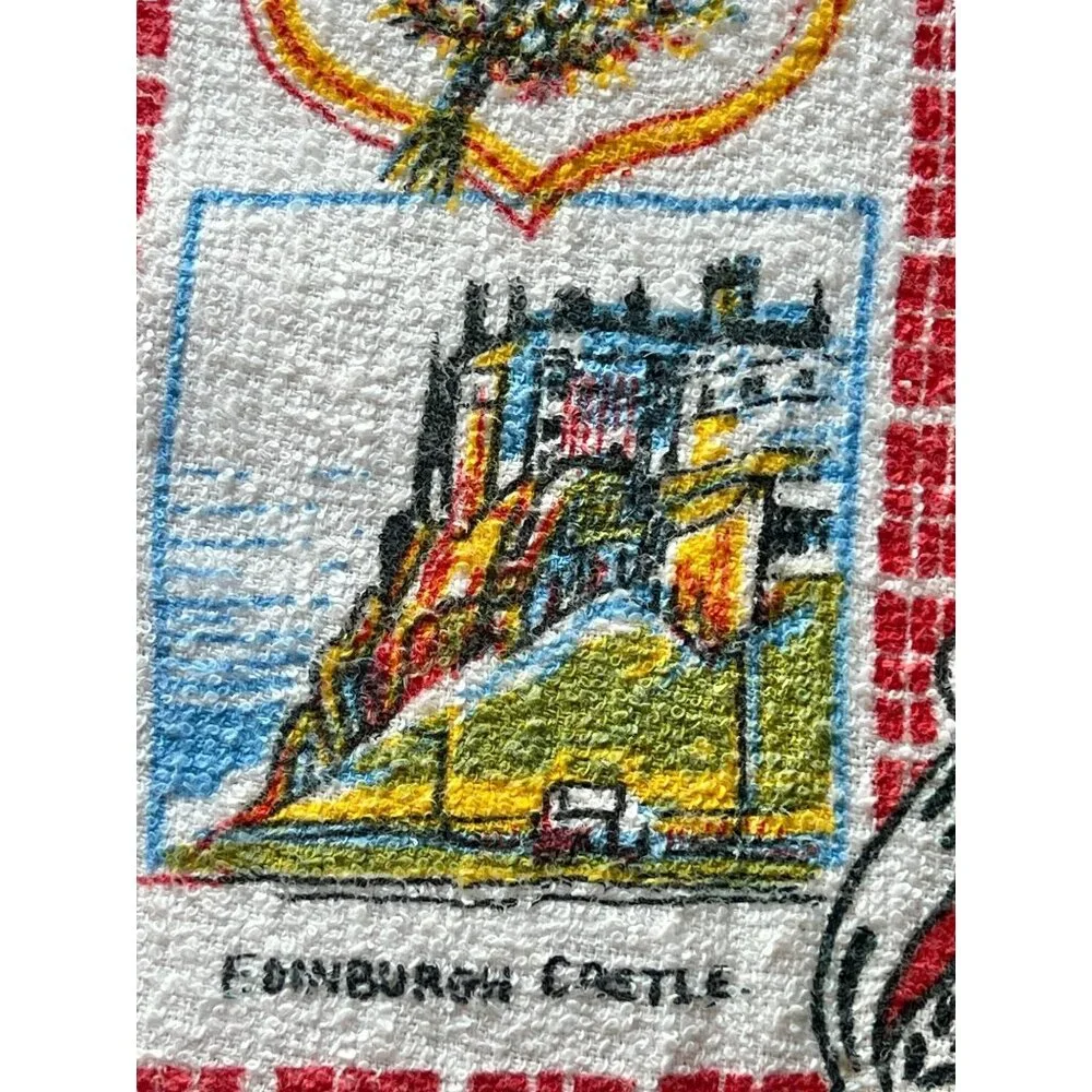 Vintage Scottish Souvenir Tea Towel With Lion Rampant Design & Bonnie Scotland